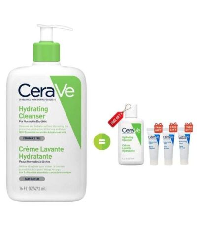 CERAVE OFFRE CREME LAVANTE HYDRATANTE 473 ML + CREME LAVANTE 20 ML ET 3 BAUME HYDRATANT 5 ML FORMAT VOYAGE OFFERT