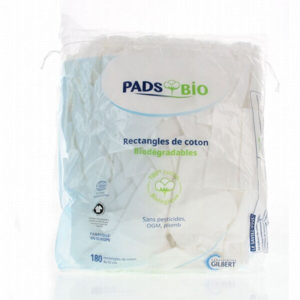 GILBERT RECTANGLES DE COTON PADS BIODEGRADABLES BEBE SACHET DE 180 UNITES