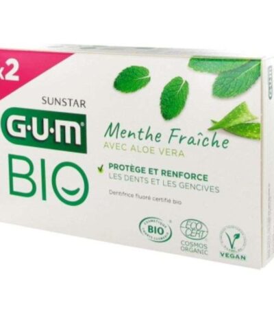 GUM Dentifrice Menthe Fraîche Aloe Vera Bio Lot de 2 x 75 ml
