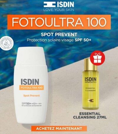 ISDIN OFFRE WEB FOTO ULTRA 100 SPOT PREVENT SPF 50 + ESSENTIAL CLEANSING 27ML OFFERT