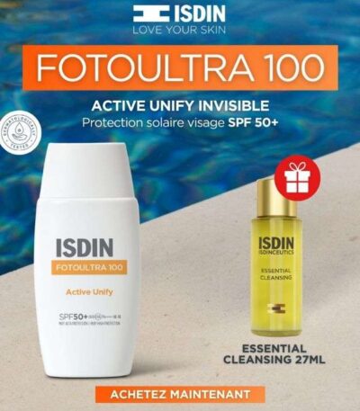 ISDIN OFFRE WEB FOTOULTRA 100 ACTIVE UNIFY SPF 50+ 50 ML + ESSENTIEL CLEANSING 27ML OFFERT