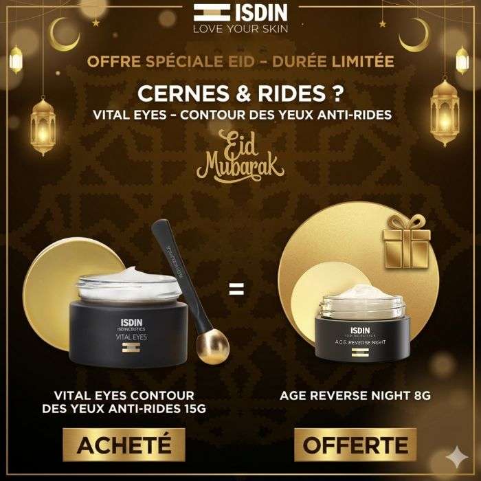 ISDIN OFFRE WEB ISDINCEUTICS VITAL EYES CONTOUR DES YEUX 15 ML + AGE REVERSE NUIT 8G OFFERT ISDIN OFFRE WEB ISDINCEUTICS VITAL EYES CONTOUR DES YEUX 15 ML + AGE REVERSE NUIT 8G OFFERT