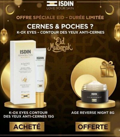 ISDIN OFFRE WEB K-OX EYES POCHES ET CERNES CREME 15 G + AGE REVERSE NUIT 8G OFFERT