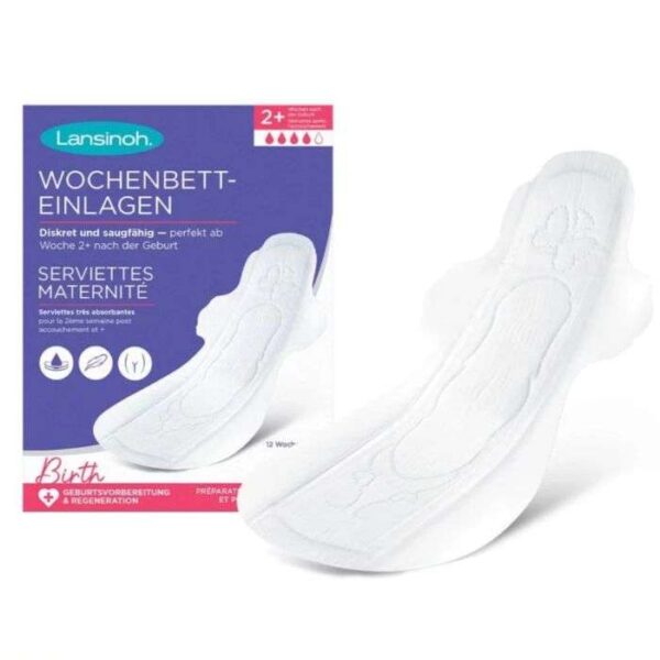 LANSINOH SERVIETTES DE MATERNITE 12 PIECES TAILLE M 2 SEMAINES+
