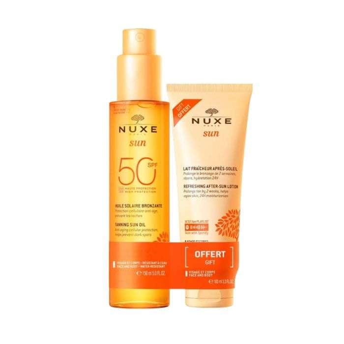NUXE OFFRE SUN HUILE SOLAIRE BRONZANTE 150 ML SPF 50 + LAIT FRAICHEUR APRES SOLEIL 100ML OFFERT NUXE OFFRE SUN HUILE SOLAIRE BRONZANTE 150 ML SPF 50 + LAIT FRAICHEUR APRES SOLEIL 100ML OFFERT