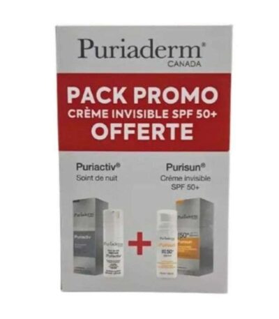 PURIADERM OFFRE PURIACTIV SOIN DE NUIT ECLAIRCISSANT INTENSE 30 ML + PURISUN CREME INVISIBLE SPF50+